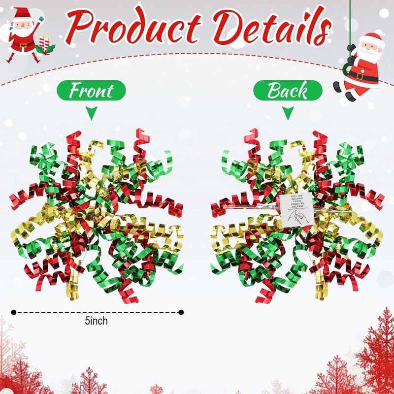 Lyrow Store 30 Pcs Christmas Curly Bows Self Adhesive Gift Wrap Accessory Xmas Holiday Gift Bows for Gift Wrapping Christmas Presents Wine Bottle Treat Bag Bridal Shower Wedding Party Favor (Gold Red Green) - Image 2